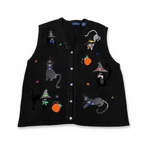 KAREN SCOTT vintage NWT Black Halloween Cat Vest